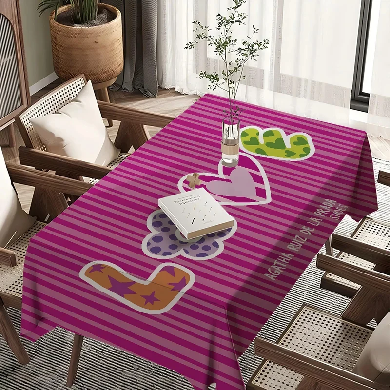 VIKAMA Magenta Striped LOVE Print Tablecloth Waterproof Anti-stain Dining Table Cover Sweet Home Decor