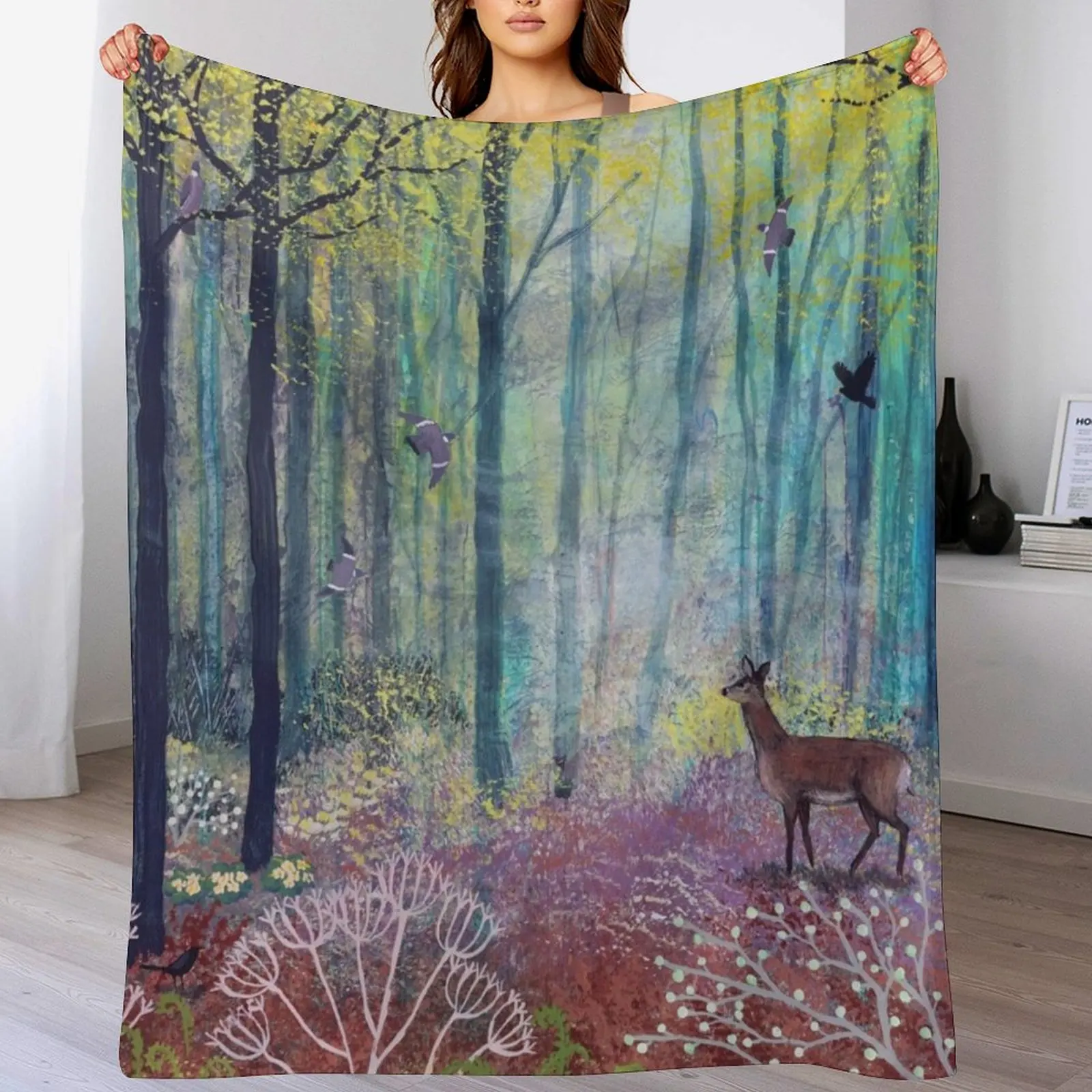 

The Enchanted Forest Throw Blanket Spring Fall Cozy Throw Blanket for Couch