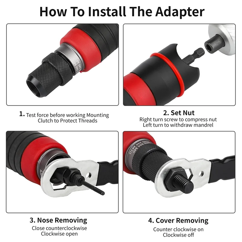 A58Z M3-M10 Strumento per rivetti elettrici Adattatore per trapano Grado FAI DA TE Dado plug-in Kit di strumenti per rivettatura rapida con dadi per rivetti