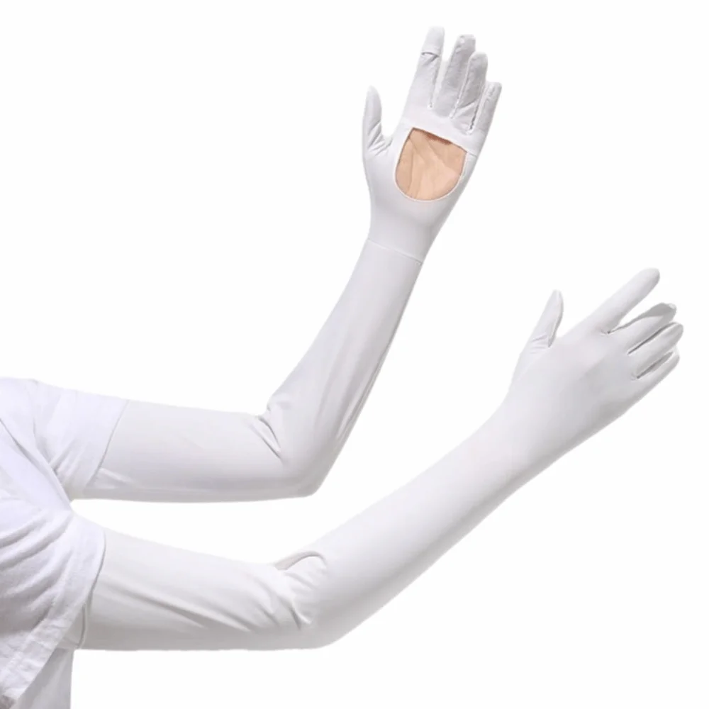 Breathable Solid Color Long Sleeve Sun Protection Non-slip Sunscreen Sleeve Gloves Breathable Flip Ice Silk Arm Sleeve Outdoor
