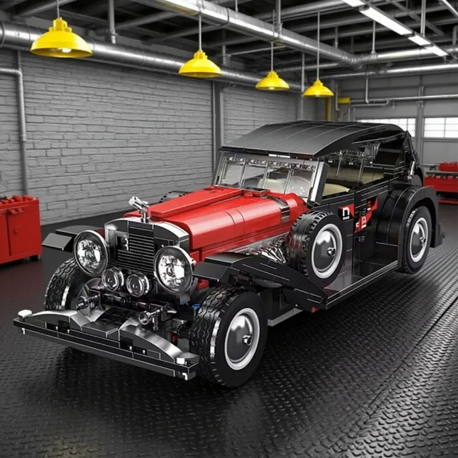 Technische Form König Retro Auto Bausteine Kit DIY Konstruktion für Erwachsene Rot Vintage Fahrzeuge Spielzeug Kinder Geschenke