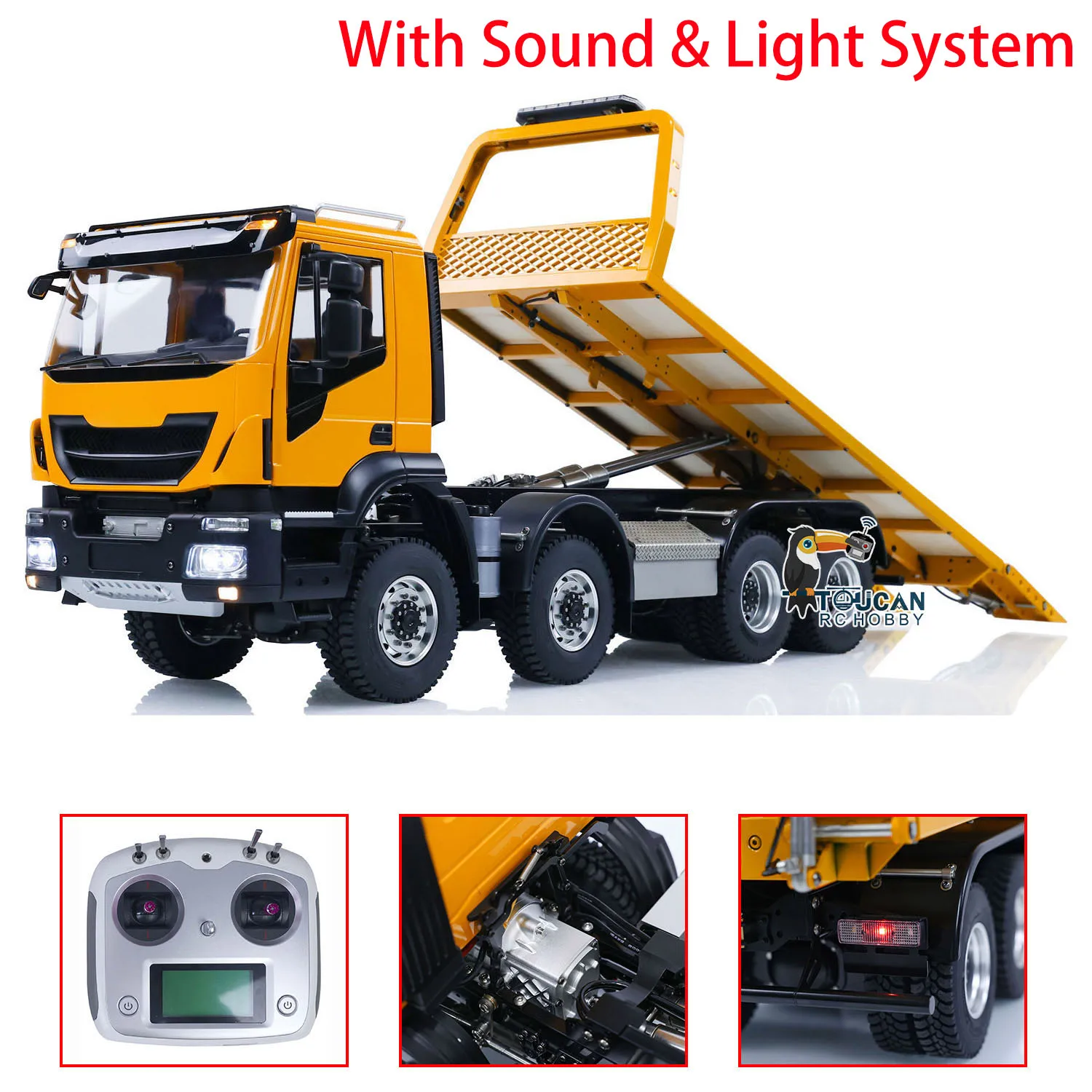 

1/14 8x4 Hydraulic RC Wrecker Truck Remote Control Rescue Vehicles Sounds Lights Painted Yellow TOUCAN RC HOBBY Toys for Boy