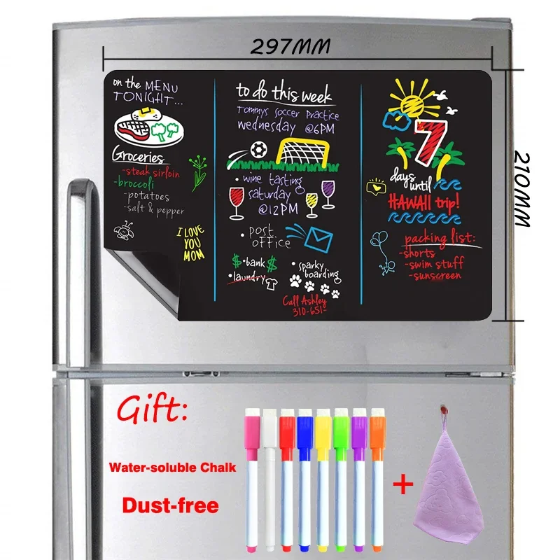 A4 Magnetic Blackboard for Kids - Dust-Free Chalkboard Fridge Sticker Bulletin Board Weekly Planner Calendar