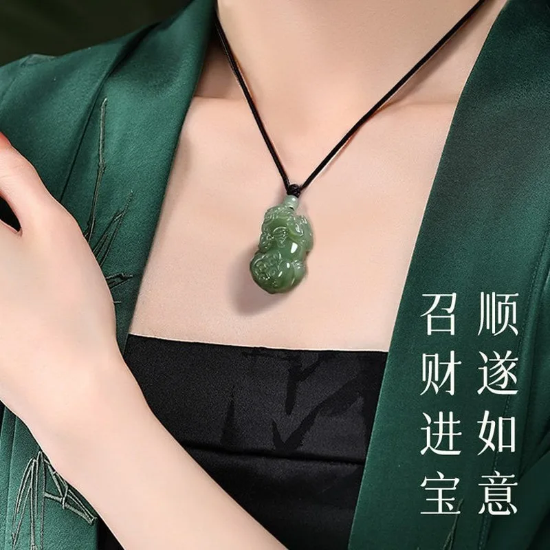 Natural Hetian Pixiu Pendant - Green Jade Amulet Necklace Men And Women - Good Luck In Year Of Horse
