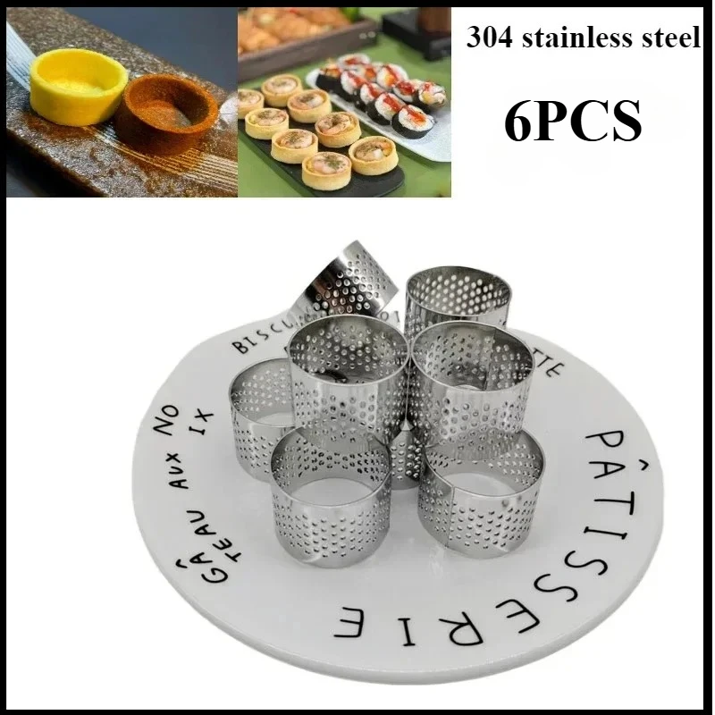 

6PC 4cm Stainless Perforated Tart Quiche Ring Pan Pie Cake Baking Accessories Cookie Cutter Molds Cookrings Steel Plate Rinings