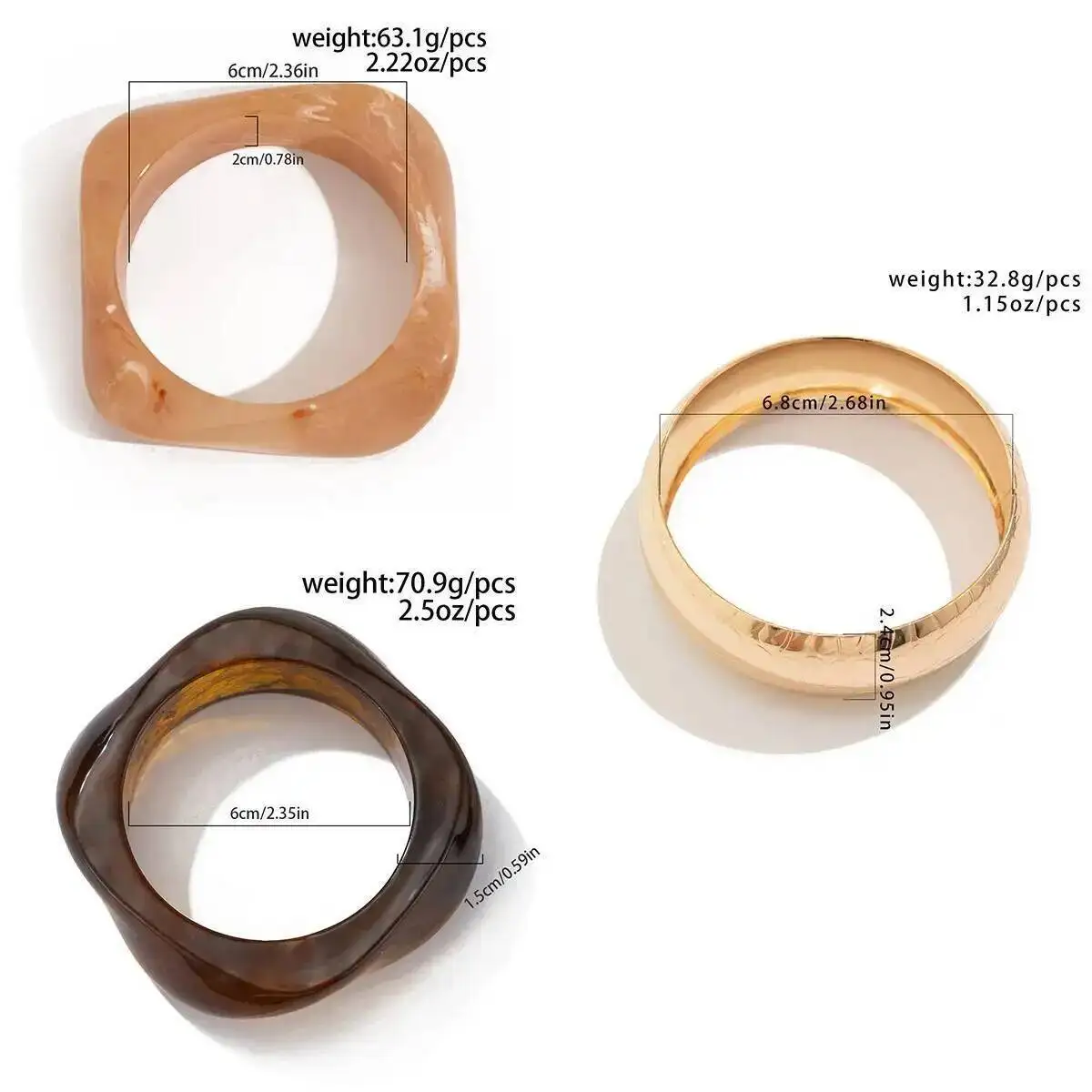 بوهو الراتنج الاكريليك أساور سميكة 3 أنماط للنساء العصرية القوطي هندسية واسعة الذراع أساور المجوهرات اليومية هدية #5