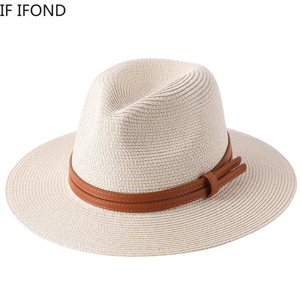 56-58-59-60CM New Natural Panama Soft Shaped Straw Hat Summer Women/Men Wide Brim Beach Sun Cap UV Protection Fedora Hat