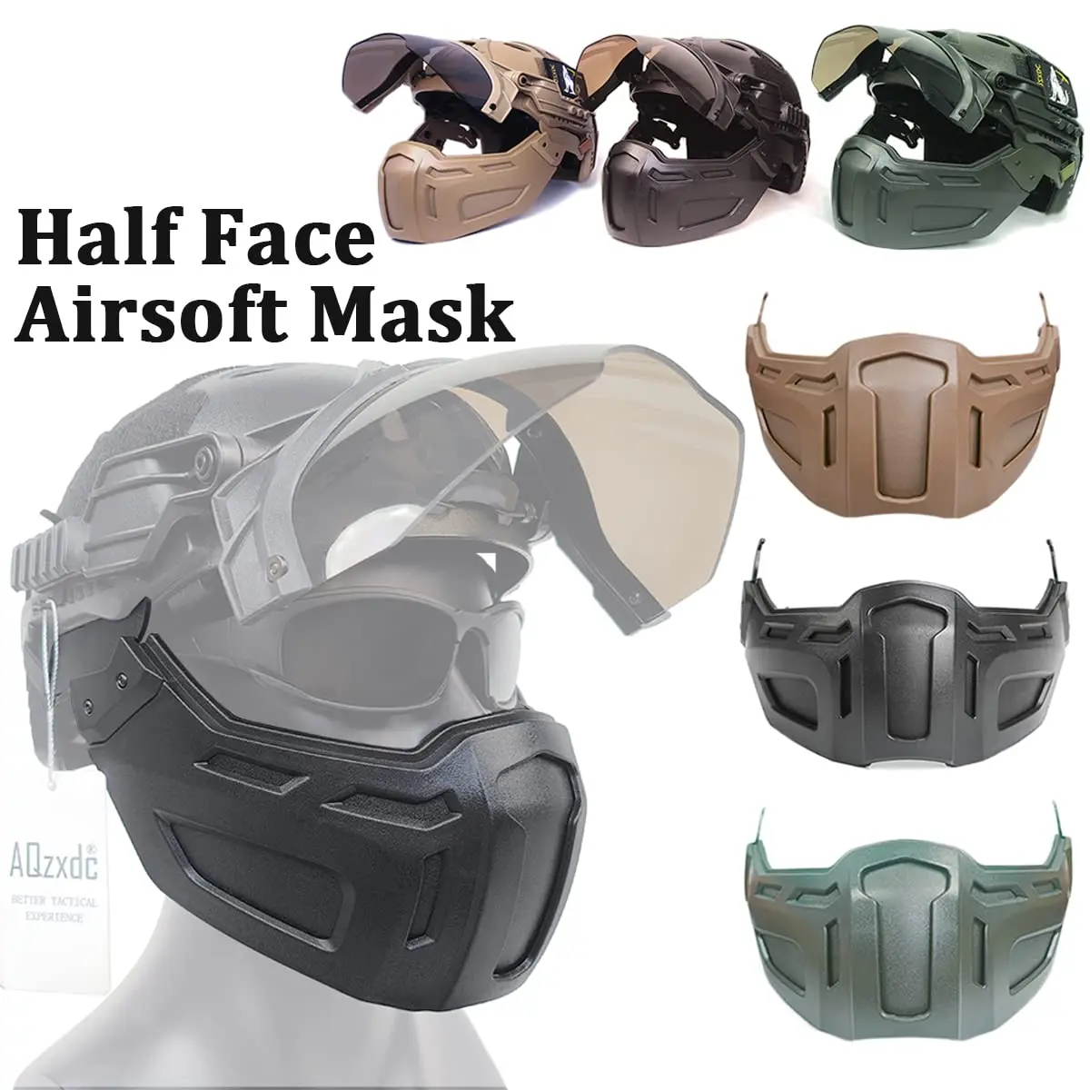 Aqzxdc Tactische Snelle Helm Met Tactisch Masker En Vizier Voor Airsoft Paintball Cs Games Buitensporten