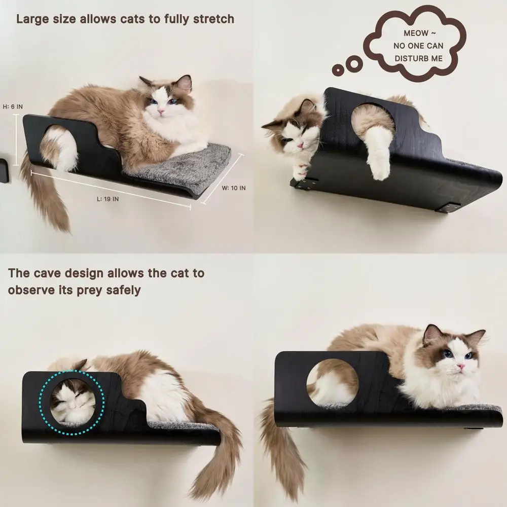 

Walnut Cat Wall Shelf - 19x10 inches, Peephole Design, Comfort Pad, Ideal for Resting, Play, and Scratching