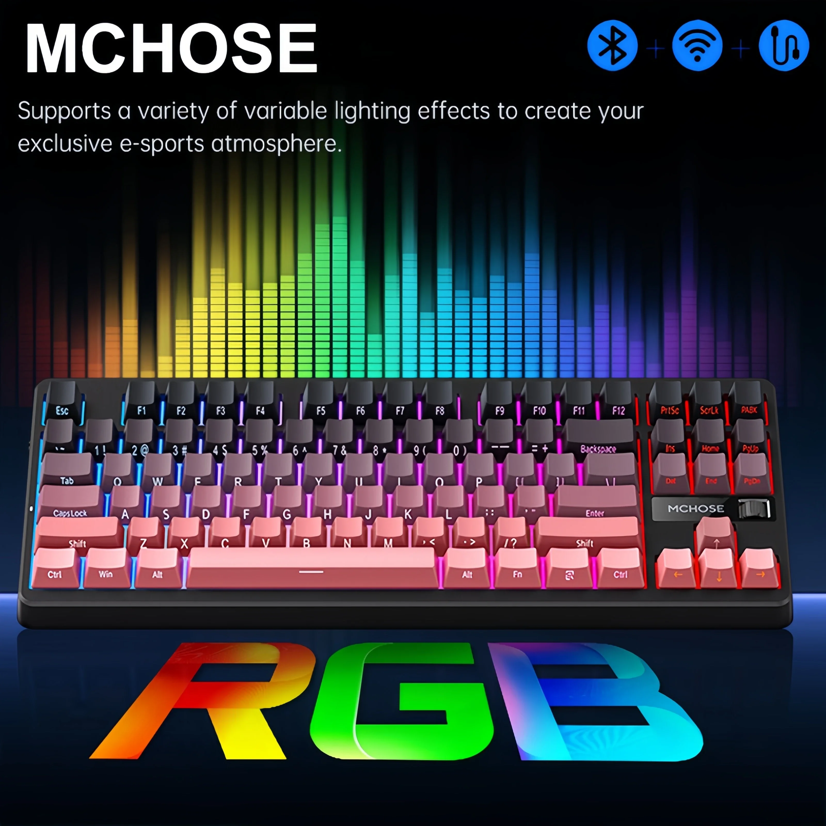 

MCHOSE G87 Беспроводная механическая клавиатура 2,4G/Bluetooth/проводная RGB подсветка 10000 мАч долговечная батарея с возможностью горячей замены PBT Gaming HiFiSound