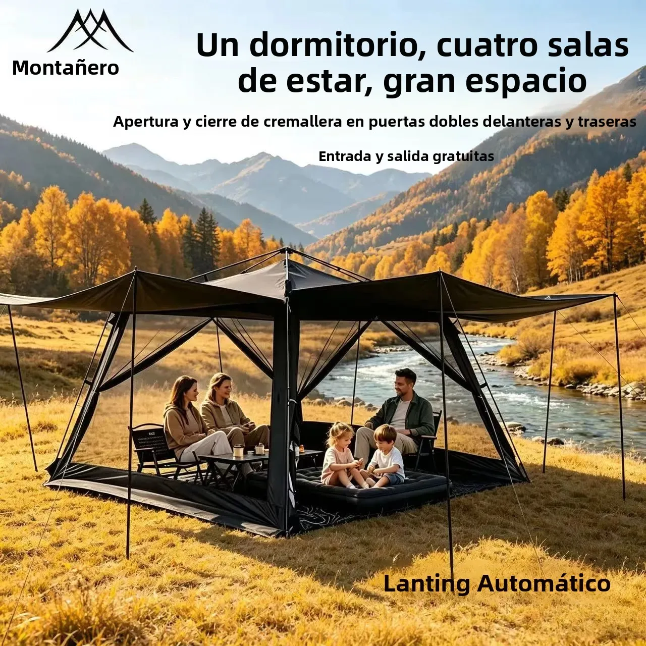 Carpa de camping plegable mejorada para 8-16 personas, apertura automática, estable, para playa, pesca, a prueba de mosquitos, con parasol exterior para camping.