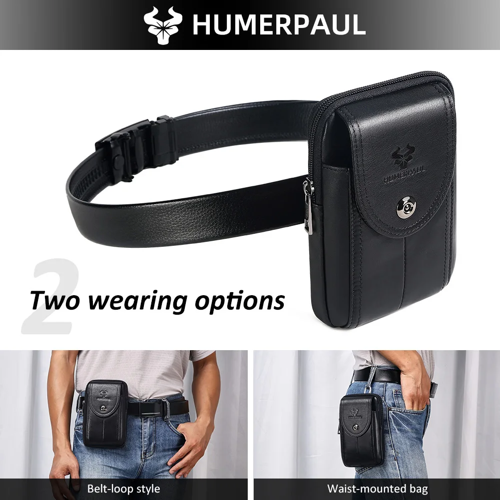 

Genuine Leather Men's Waist Packs for Cell Phone Casual Waist Belt Bag Male Small chest Shoulder Belt Bag