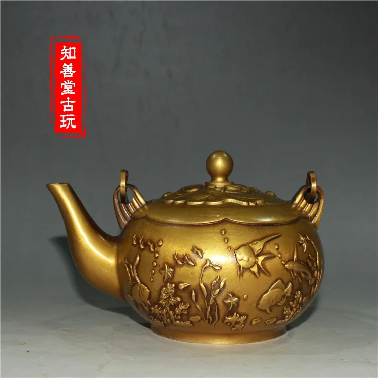 

objects, old copper lotus leaves, double fish kettles gilded kettles, water and wine kettles collection of feng shui ornaments