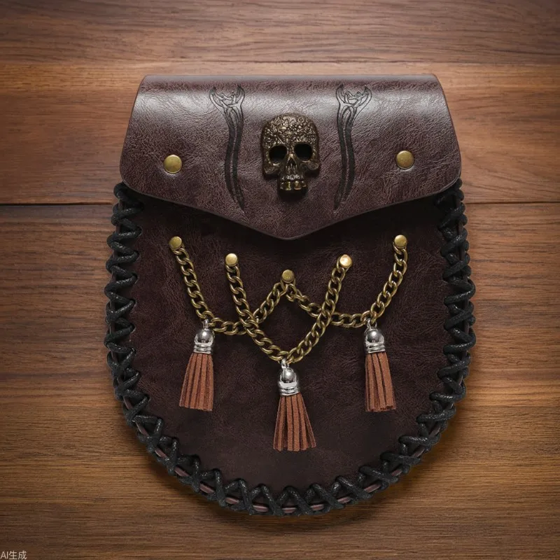 1pcs Viking Style Medieval Belt Coin Purse Knight European and American Retro Press Flower Waist Bag Men's Waist Bagjavascript: