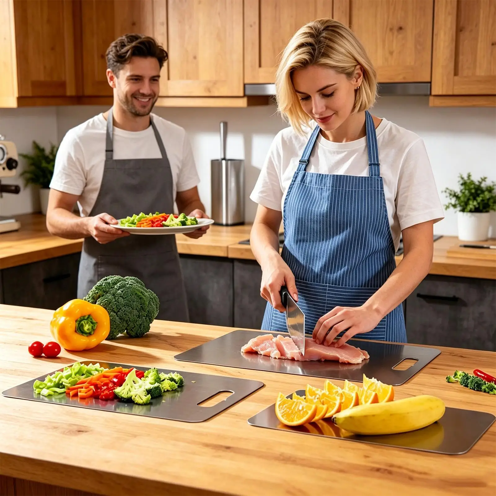 Stainless Steel Cutting Boards For Kitchen 3 Pieces Food Grade Non Slip Chopping Tray Easy Clean Kitchen Cutting Board For Meat