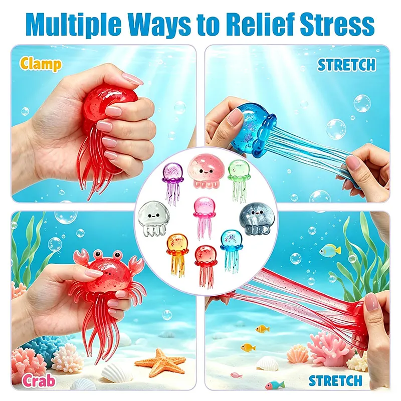 Slow Rebound Jellyfish Squishy Sequins Filled Clear Squeeze Vent Toy  Stress Relief Fidget Toy Office Relief Relax Hand Play Toy