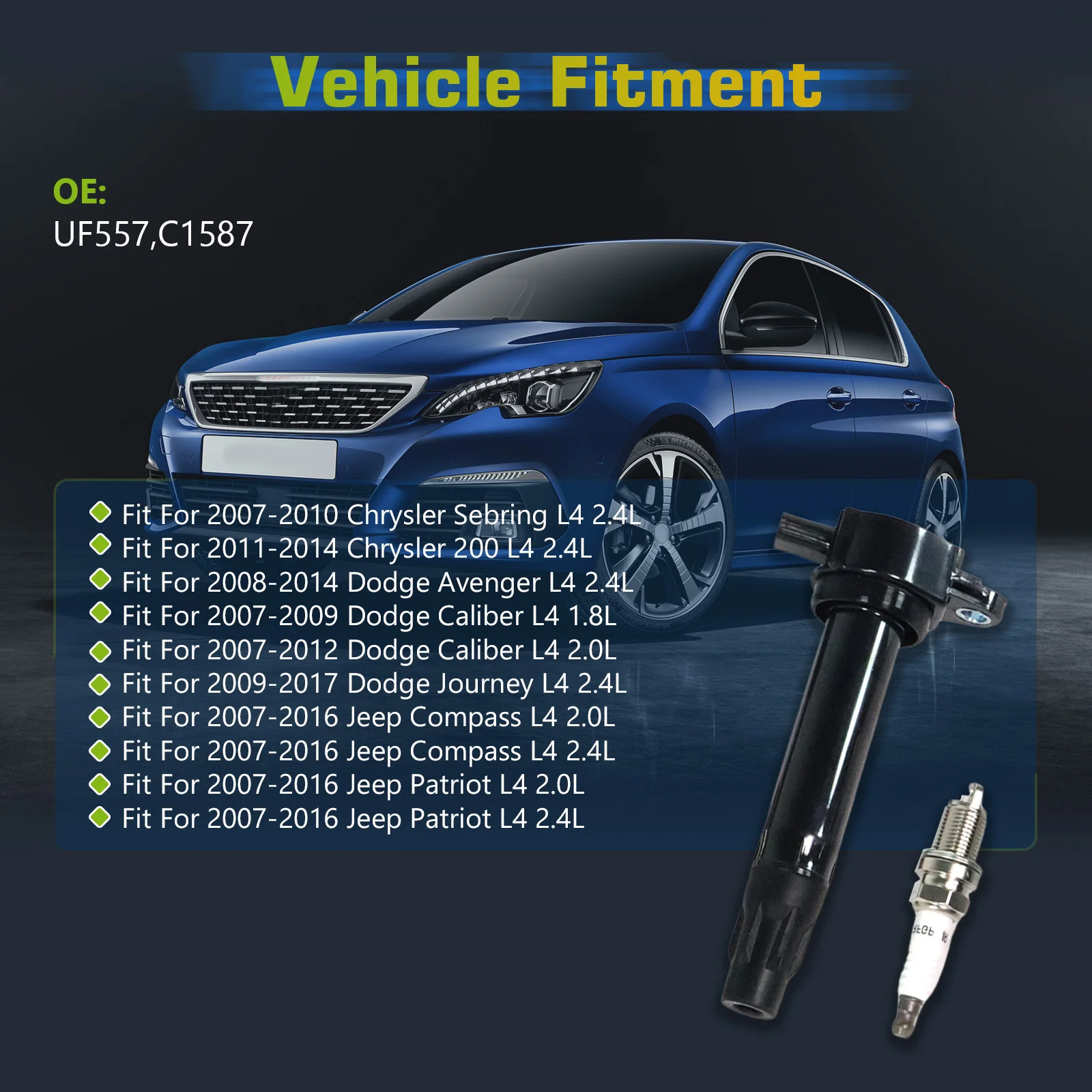 DPGKITS 4 шт. катушки зажигания + 4 шт. иридиевые свечи зажигания для Dodge Journey и Jeep Compass 2L 2.4L UF557 автомобильные аксессуары