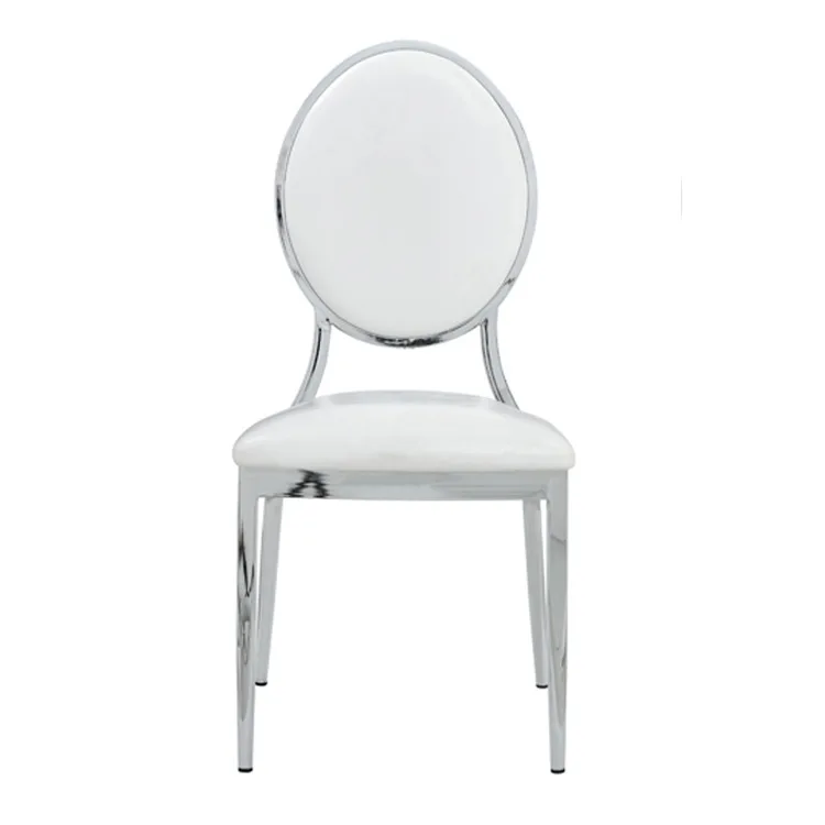 Silver plated round back soft bag back chair banquet hall electroplated hotel chair dining chair household