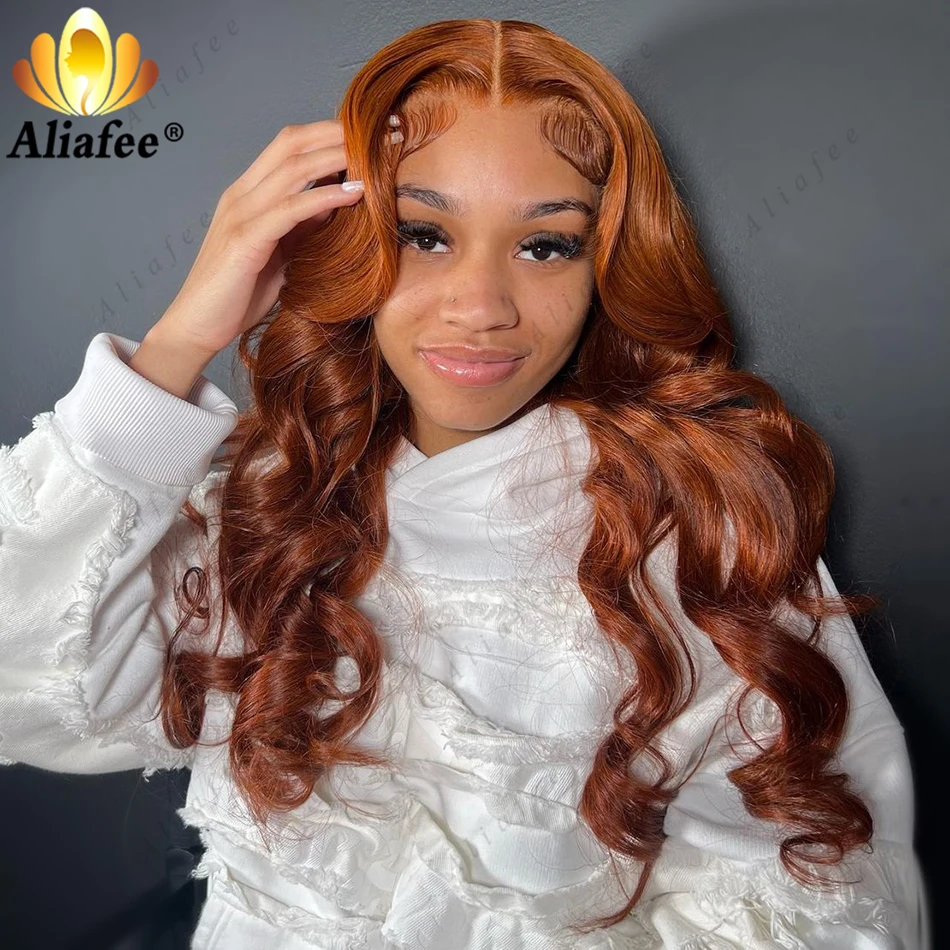 

Ginger Brown Body Wave 13X4 Lace Front Wig Transparent Lace Frontal Human Hair Wigs Pre Plucked 10A Human Hair Wigs For Women