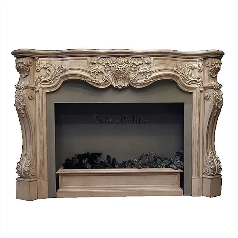 

LJY*Mild Luxury Retro Wood Carved Old Fireplace Table Villa Club Decorative Background Wall