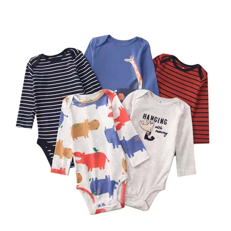 5pcs/lot Fashion Baby Bodysuits Clothes 100%Cotton Long Sleeve Newborn  Boys Girls Clothing Jumpsuit Infant Cartoon Outfit 6-24M