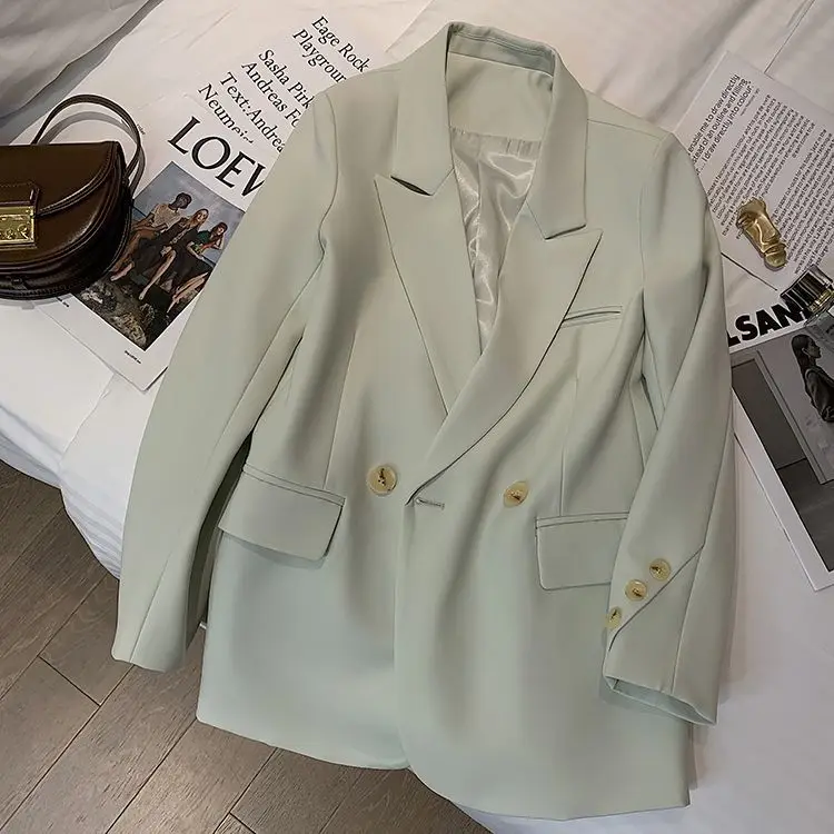 

Commute Blazer Overcoat Female Women'S Coats Hotsweet Outings Waffle Unbuttoned Embroideren Blocked Suitable Midlife Hit Joint
