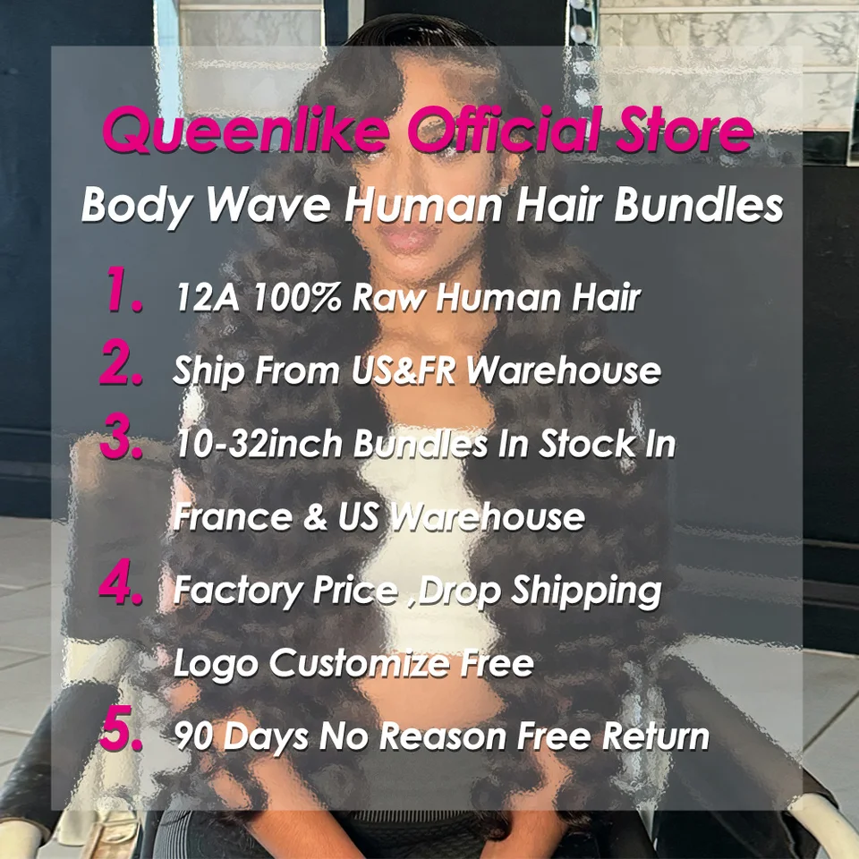 Queenlike 24 24 24 Pulgadas Paquetes Body Wave Cabello Humano 12A Brasileño Crudo Tejido 1/3 PCS Extensiones de Cabello Humano 6