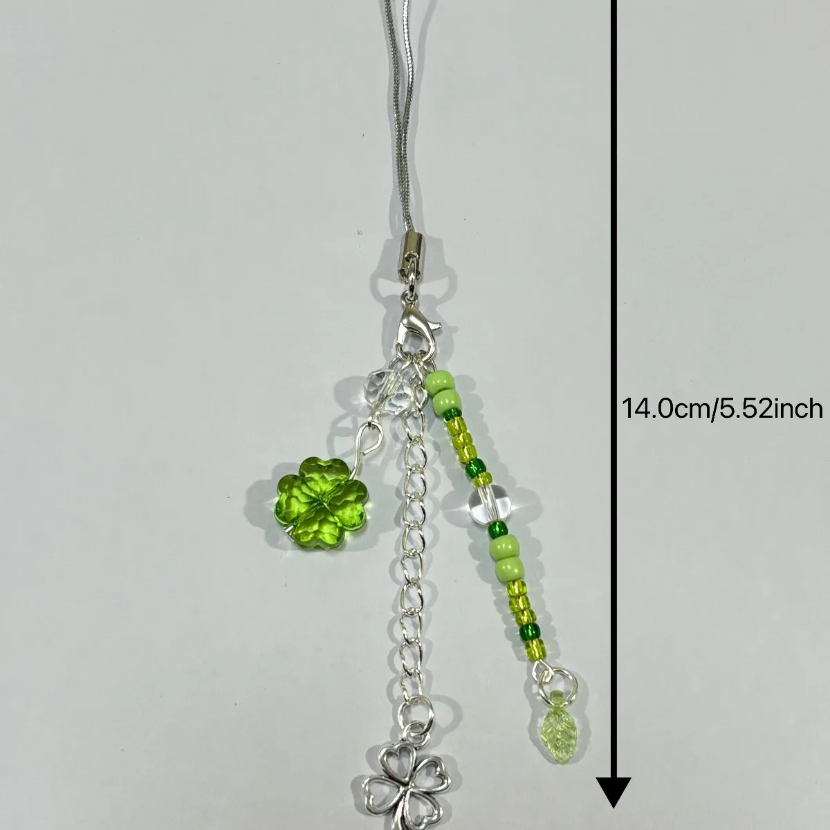 Fashionable Green Summer Clover Beaded Phone Hanger - Handmade ABS Resin Phone Case Accessories - Detail 1