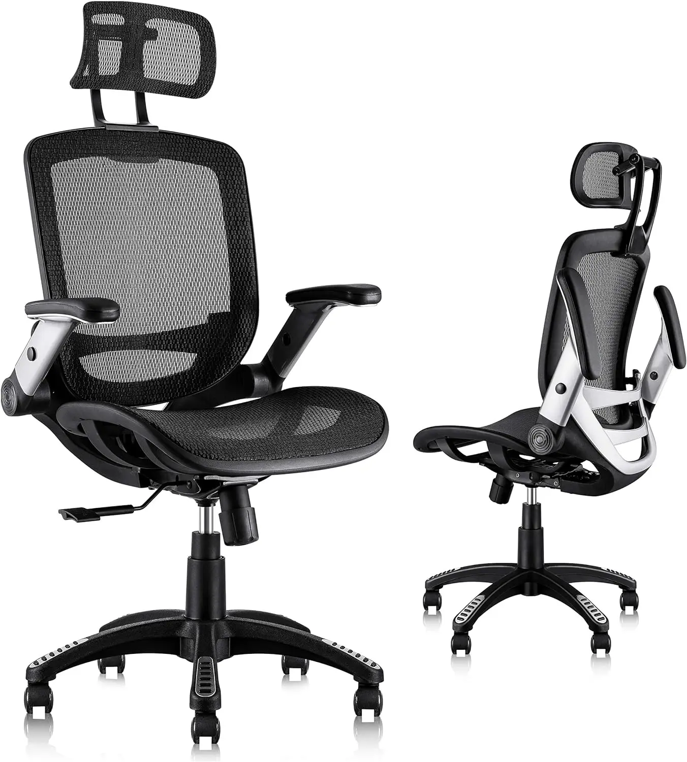 

Ergonomic Mesh Office Chair,High Back Desk Chair Adjustable Headrest with Flip Up Arms,Lumbar Support and PU Wheels