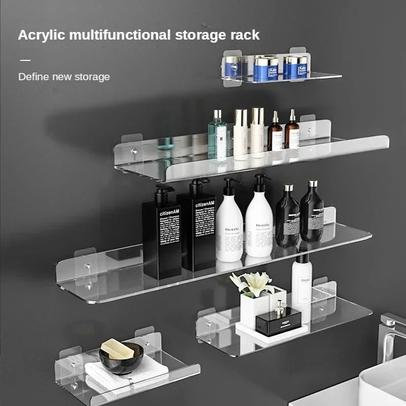 Transparent Acrylic Shelves Wall-mounted Partitions Without Holes Kitchen Bathroom Accessories Display Shelves Storage Rack