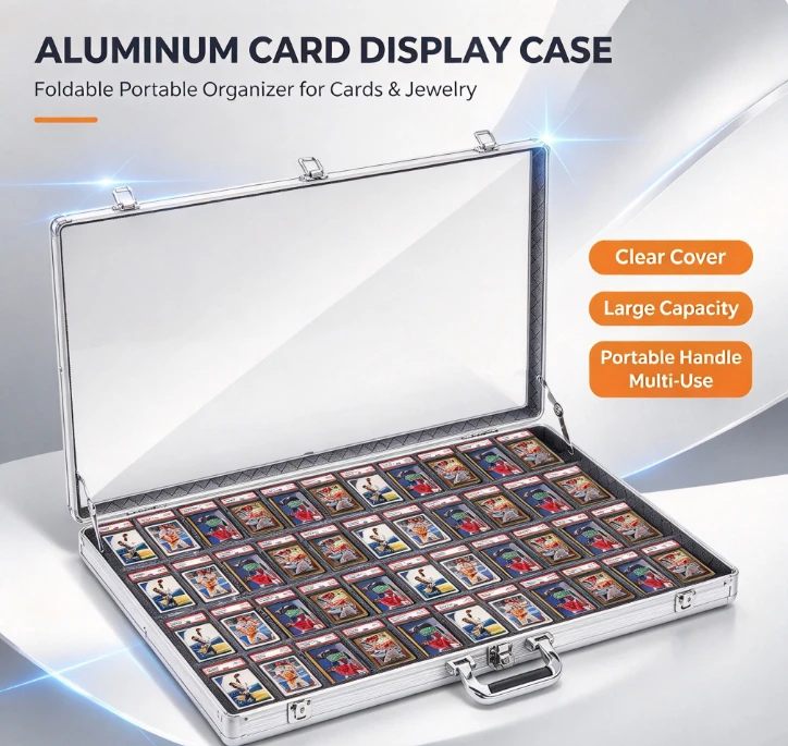 Aluminum Folding Vendor Display Case Portable Jewelry Organizer Table Stand Night Market Stall Storage Box with Lock Trays