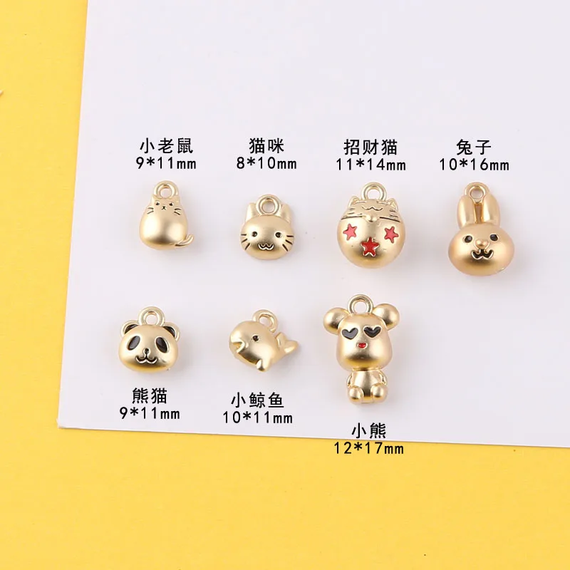 10pcs Diy Accessories Cartoon Three-dimensional Mini Cute Mouse Rabbit Panda Lucky Cat Whale Pendant Charms For Jewelry