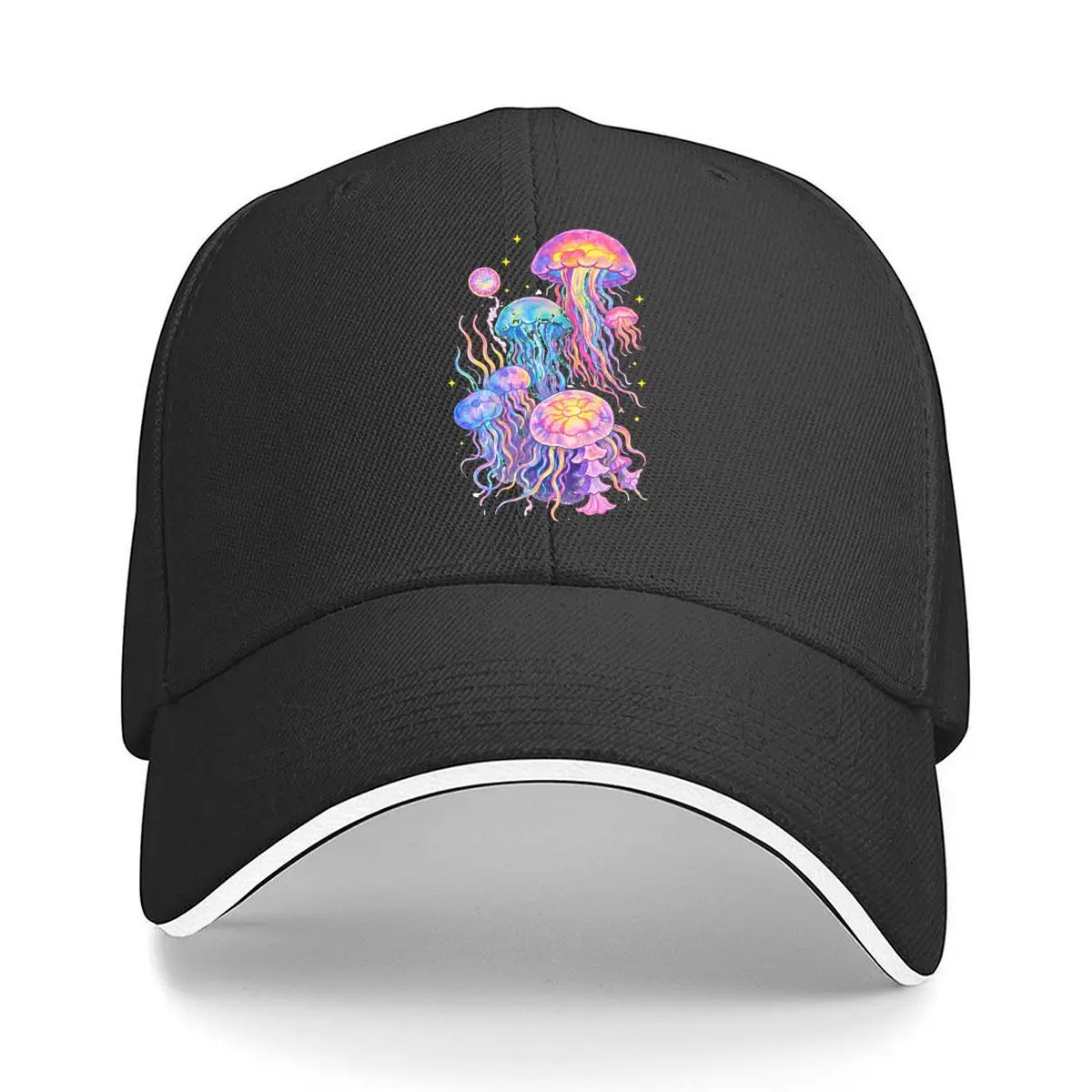 Rainbow Watercolor Jellyfish Marine Life Design Hip Hop hat Fashion Outdoor Sports Sandwich Baseball Cap