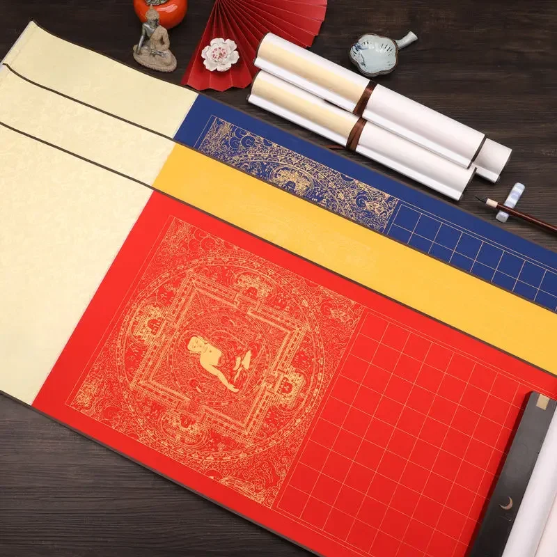 Batik Xuan Paper Heart Sutra Hanging Scroll Classical Blank Half Ripe Rice Paper Scroll Handwriting Buddhist Scriptures Scroll