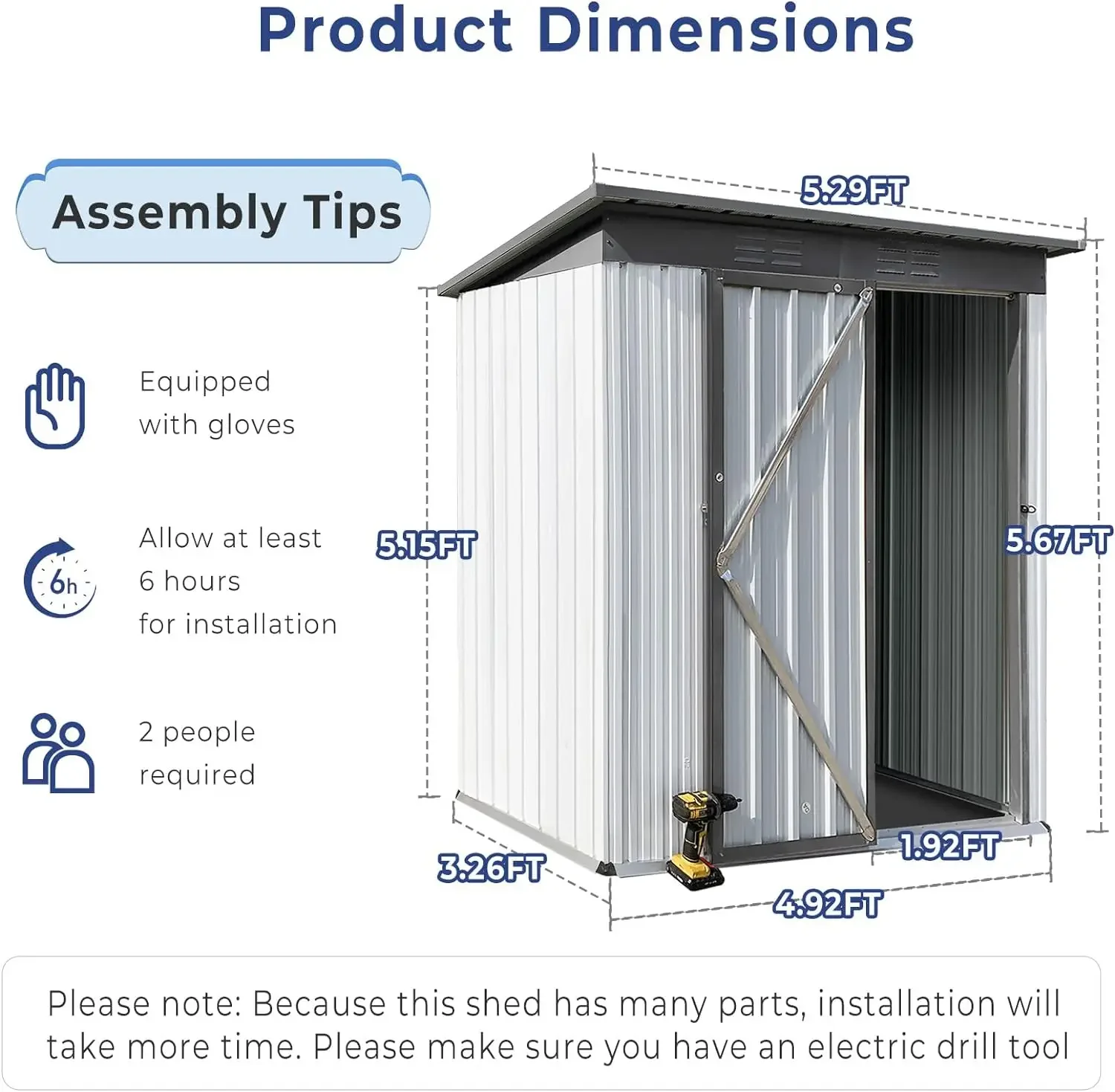 Upgraded Metal Outdoor Storage Shed with Door&Lock, 5' × 3.2' Waterproof Garden Storage Tool Shed for Patio,White-Charcoal Grey