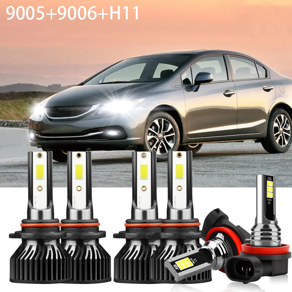 6x LED Headlight High Low Beam Fog Light Combo Bulb Conversion Kit Car Replacement Lamp For Honda Civic 2006-2012 2013 2014 2015