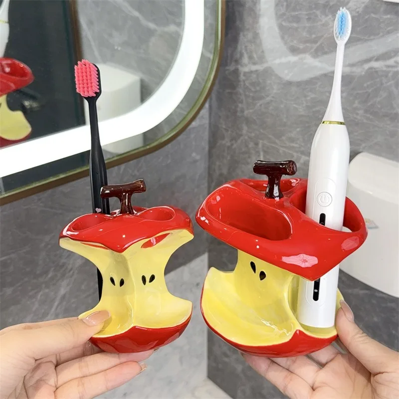 

High Aesthetic Apple Electric Toothbrush Holder, Ceramic Base, Bathroom Toothpaste, Toiletries, Creative Storage Rack Bracket