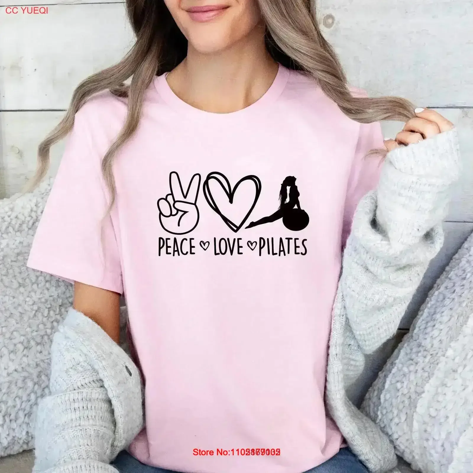 Cute Pilates Lovers Peace Love T Shirt Yoga Light Pink vintage Washed Soft Casual Stylish fashion designer clothes Versatile