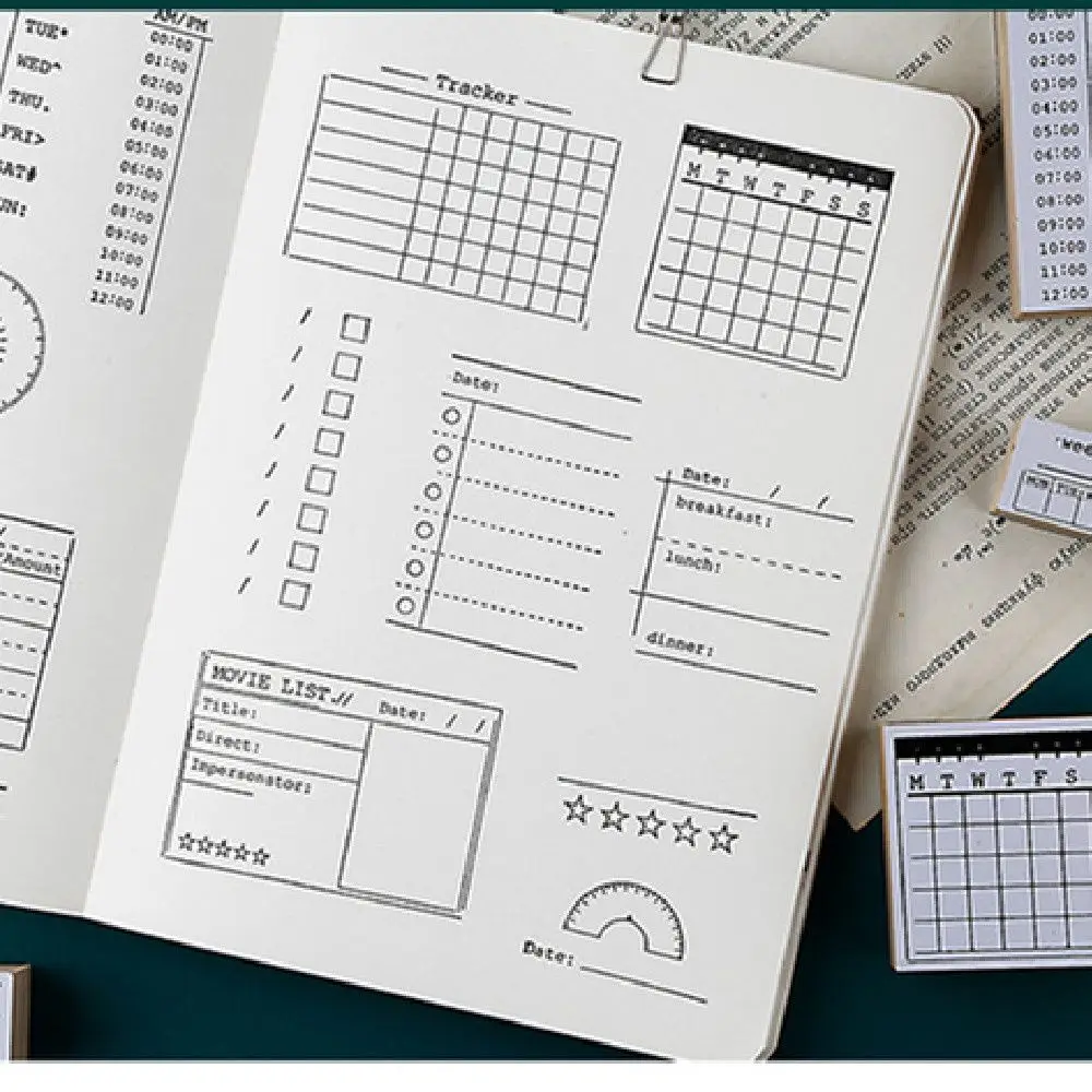 DIY Decoration Wooden Journal Stamps Set Monthly Schedule Basic Function To Do List Stationery Scrapbooking Weekly Schedule
