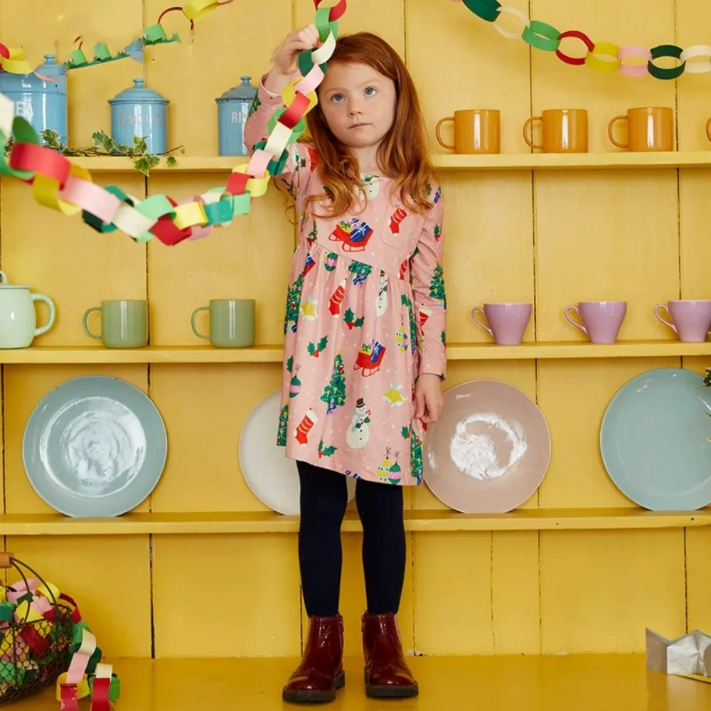 تنورة أطفال لعيد الميلاد على الطراز الأوروبي والأمريكي لعام 2025 منتج جديد للخريف فستان بناتي من القطن المحبوك برقبة دائرية pr #2