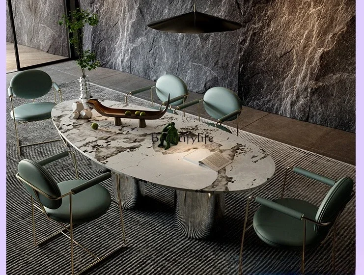 FG4004Dining table Italy imported  luxury stone slate light luxury high-end modern simple villa wabi sandy wind
