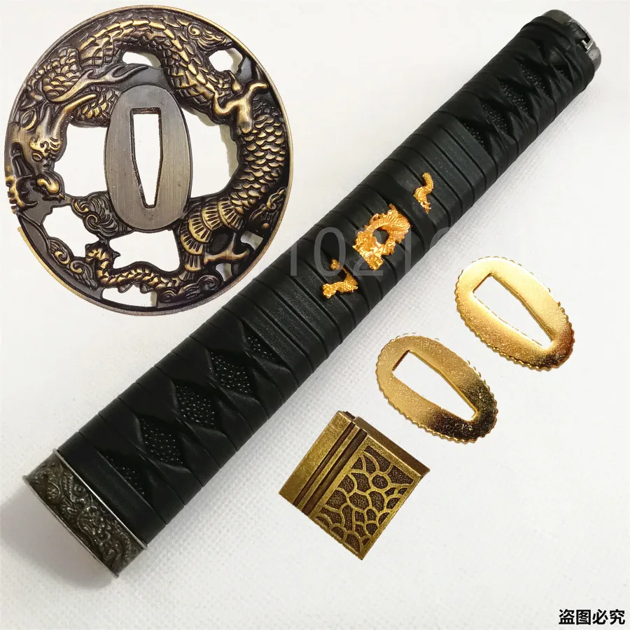 SOLID WOOD TSUKA LEATHER ITO ALLOY DRAGONS TSUBA GUARD FUCHI KASHIRA MENUKI HABAKI SEPPA FOR JAPAN KATANA SAMURAI SWORD FITTINGS