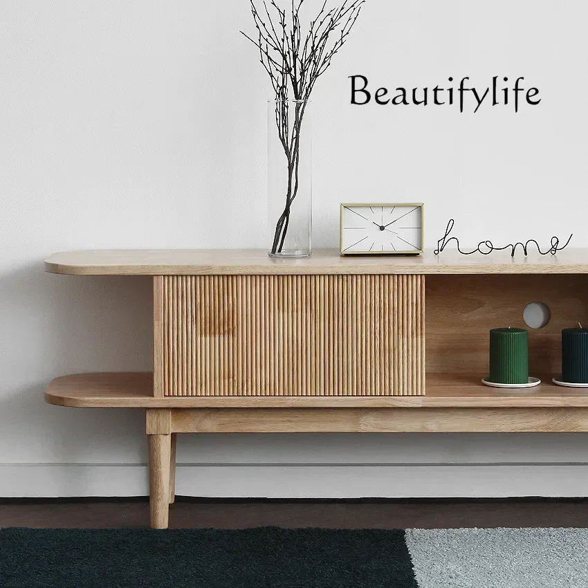 FD VB YNordic Solid Wood TV Cabinet Modern Simple Japanese-style Small Apartment Living Room Floor Storage Floor Fashion O
