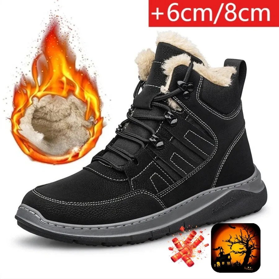 

2025 Man Lifts Sneakers Leather Elevator Height Increase Sole 6cm 8cm for Men Outdoor Add Cotton Warm Winter Hidden Heel Boots