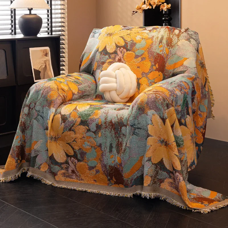 Vintage American Style Single Sofa Cover Towel Full Wrap Thickened Sofa Slipcover Anti-Slip Furniture Protector for Living Room