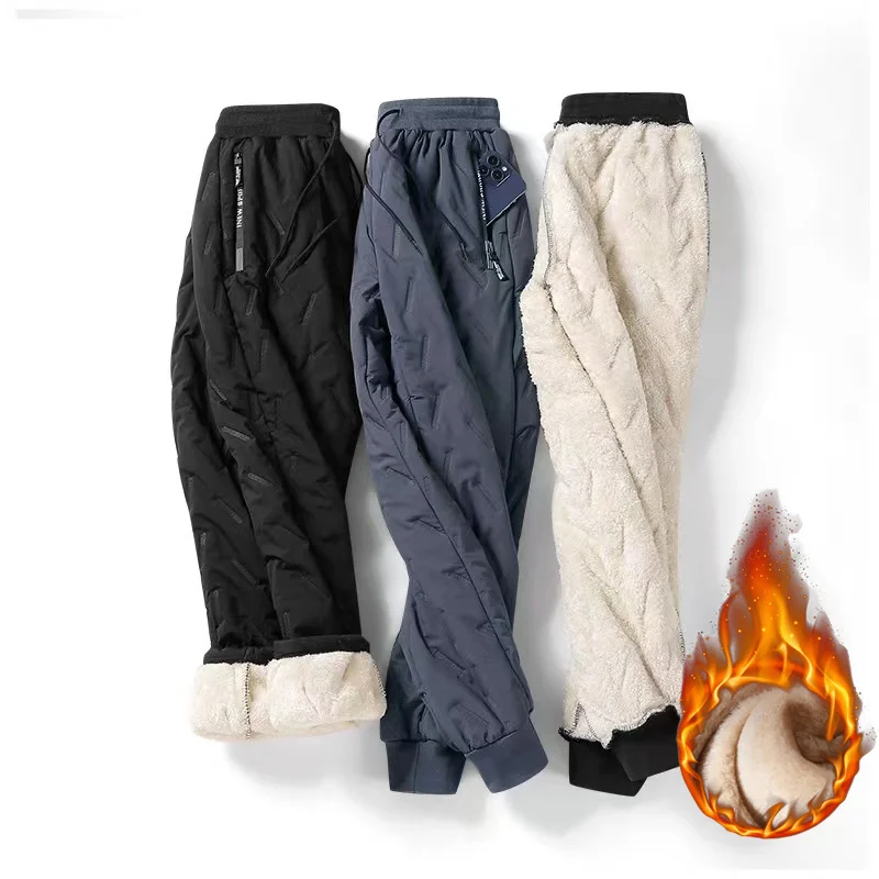 Winter sports pants for men, plush thick fleece sports pants, lamb fleece warm pants, casual pants, windproof warm cotton pants