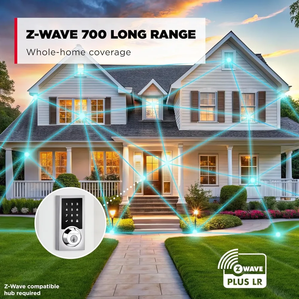 HomeConnect 918 Contemporary Z-Wave Long Range Enabled Touch Screen Lock Works with Ring Alarm, Samgsung SmartThings Hub Requir