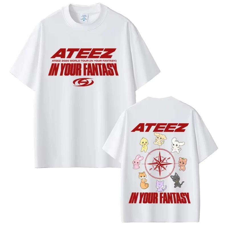 Korean Band ATEEZ in Your Fantasy 2025 World Tour T Shirt Funny Cartoon Tshirt Men Women Kpop Fashion Trend Short Sleeve Tops