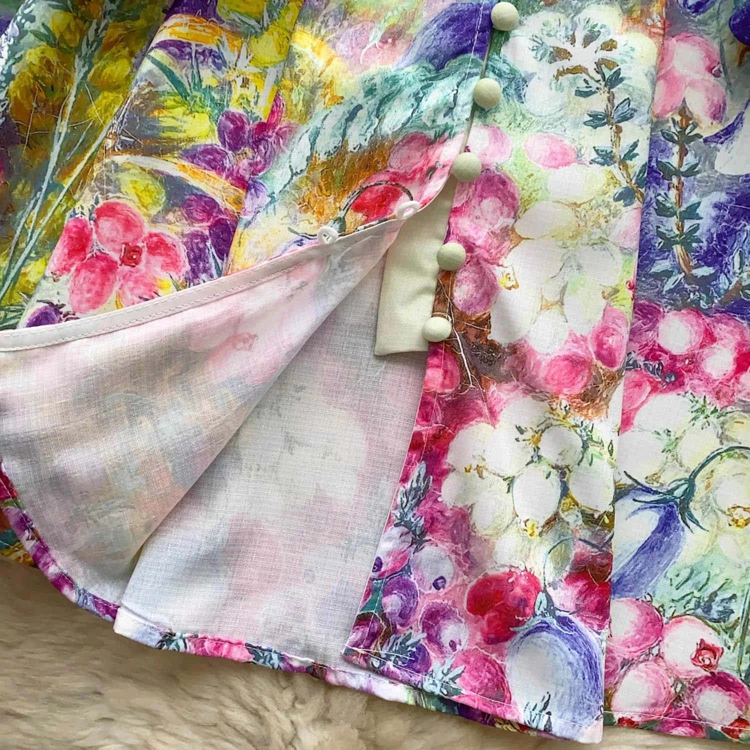 Lindo flor florescendo mini vestido feminino gola puff manga botões floral impressão rendas até cinto férias praia vestidos