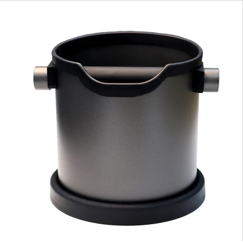 Espresso knock box large and coffee grounds container. Stainless steel espresso machine accessories. knock bar w/ silicone cover